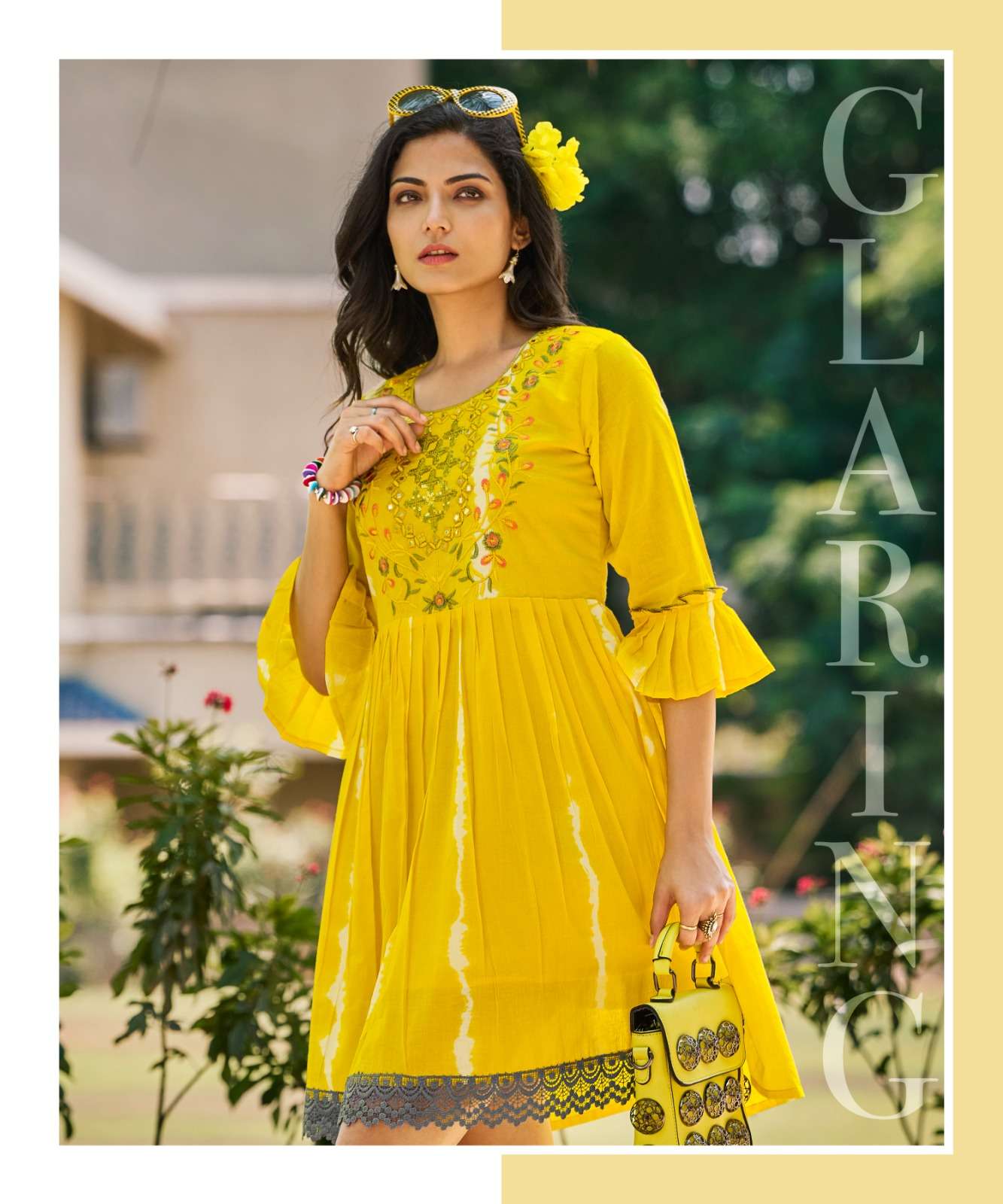 RICHGIRL MULL COTTON SEQUENCE, EMBROIDERY AND HANDWORK FANCY TUNICS WITH SHADES OF SHIBORI PRINT BY RANGJYOT BRAND 1004 C